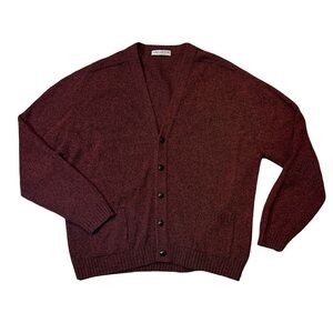 VINTAGE Antartex mens XL red solid button up 100% wool cardigan sweater EUC
